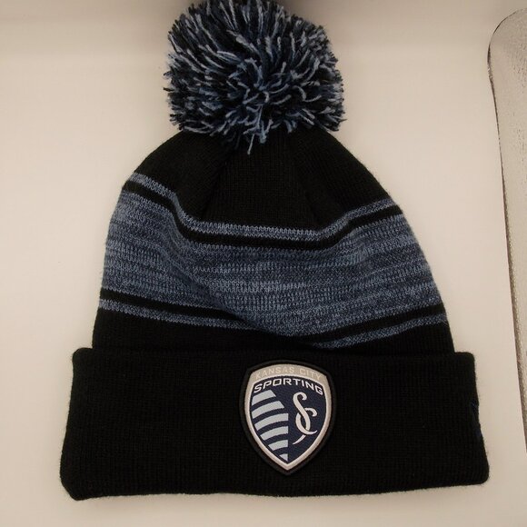 New Era Sporting KC Black Chilled Pom Knit Hat - Picture 1 of 5